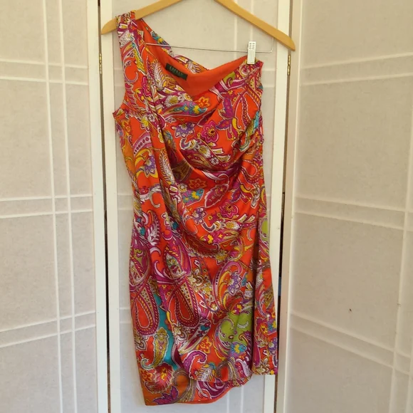ralph lauren orange paisley dress Lauren Ralph Lauren Blue Orange Paisley Print Fit & Flare Dress Size Medium